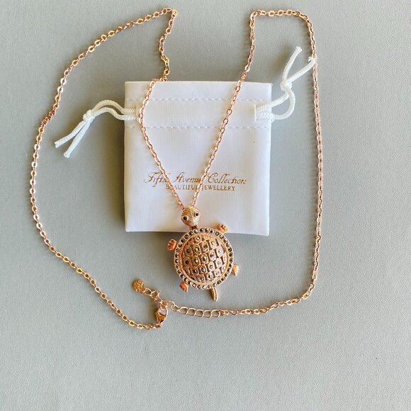 FAC Rose Gold Tone Marcasite Domed Turtle Necklace New - Picture 4 of 6